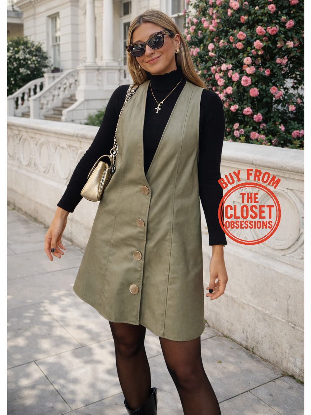 ZARA Green Faux Leather Pinafore Dress NWT Button Front Jumper Mini S M